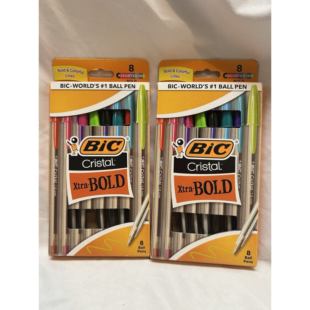 Bic Cristal Xtra Bold Ball Pens 8 Count All Different Colors Lot of 2 New